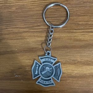 Fire Fighter Sculptured Genuine Pewter Key Chain